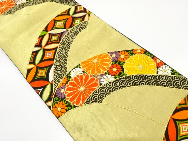 JAPANESE KIMONO / ANTIQUE FUKURO OBI / SILK / WOVEN KIKU